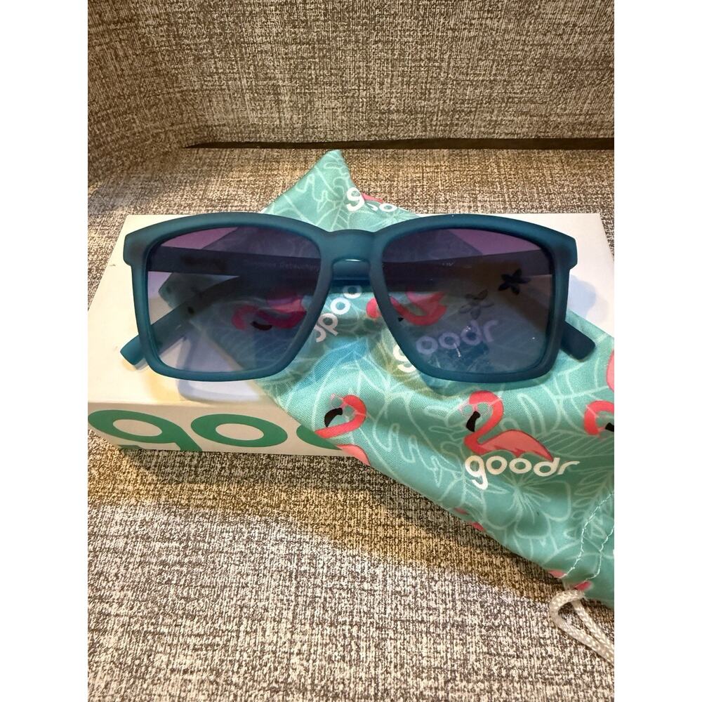 Goodr “Dungaree Debauchery” Polarized Sunglasses Aqua Frame Tinted Lens NEW